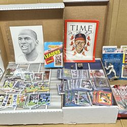Sports Card Collection 5 Row FB, 3 Row Baseball, Jordan Litho, Plus Extra Stuff 