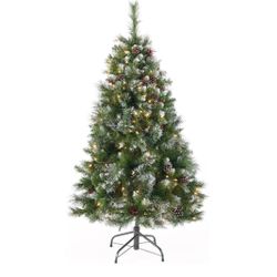 4.5 'Glitter Bristle Mixed Hinged Tree with Red Berry and Pine Cones and 200 CL,407 Tips,64194.00CL