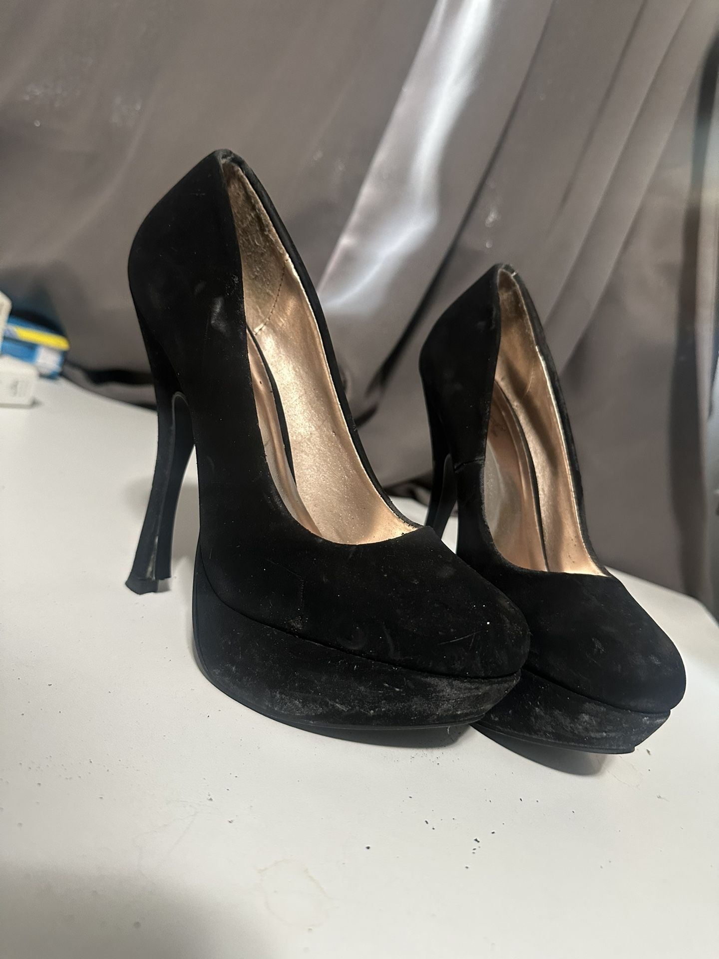 Velvet Black Platform Stilettos Heels