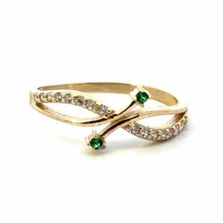 Woman’s Ladies 10k Yellow Gold CZ Cubic Zirconia Green and White Curved Band Ring Size 7.5 GP3137821