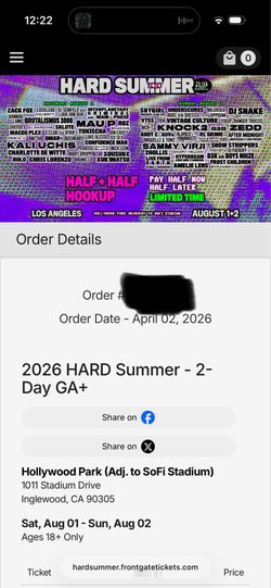 2 Hard Summer Tickets