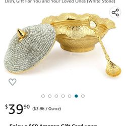 Healinnova Elegant Candy Bowl Pearl and Stone Coated Handmade Decorative Brass Sugar Chocolate Serving Dish, Gift For You and Your Loved Ones (White S