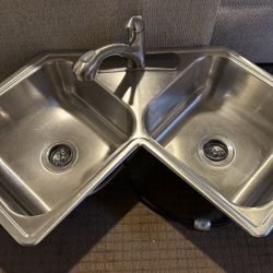 Double Basin Stainless Steel Corner Sink