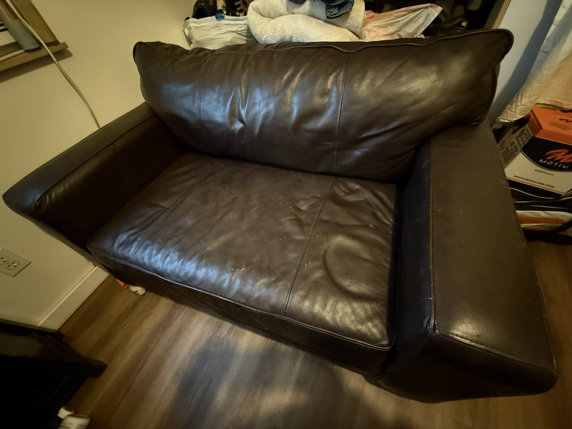 Dark Brown Couch, 2 Seater, Twin Size Pullout Bed