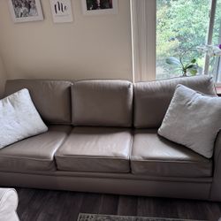 Set Of The Beige Leather Sleeping Sofa With Chair 