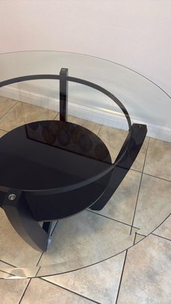 Round Glass Top Coffee Table with Black Base