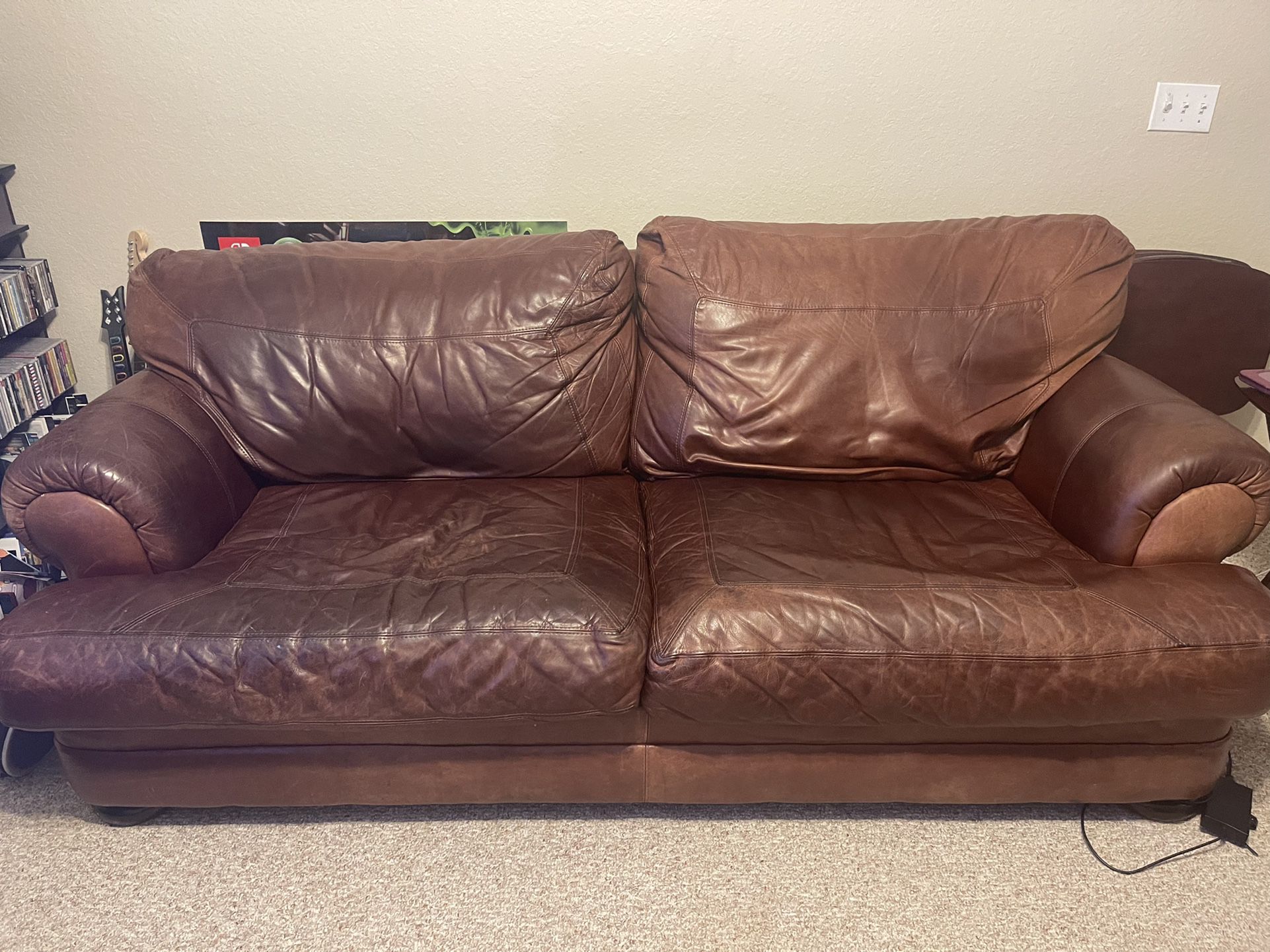 Real Leather Brown Living Room Set