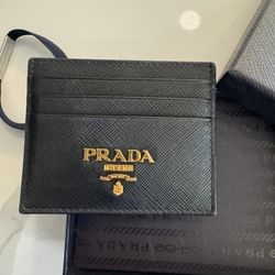 Prada Saffiano Leather Card Holder – Black with Gold Logo