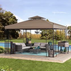 10ft x 12ft Soft Top Gazebo With Khaki 2 Tier Canopy and Ceiling Hook