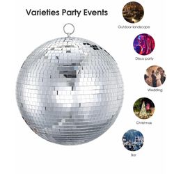 MIRROR DISCO BALL - 8 - INCH COOL AND FUN SILVER HANDING PARTY DISCO BALL - BIG PARTY DECORATION 