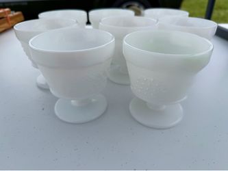 Vintage Set 8 Milk Glass Harvest Grapes Pattern White Sherbet Cups Bowls