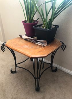 Wooden brown brass heavy end table