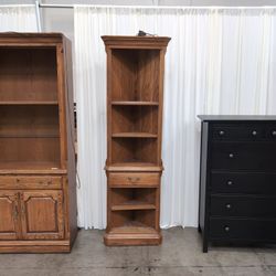 Medium Brown Wood Bookcase with Single Drawer