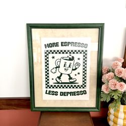 More Espresso, Less Depresso Vintage Style Poster Wall Art Coffee Shop Canvas 