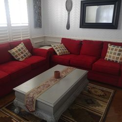 Two Full Size Sofas With Hand Painted Coffee Table