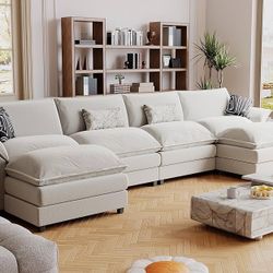 New 159" Modular Sectional Sofa, U Shaped Sofa Couch with Reversible Ottoman, DIY Combination Chenille Deep 4-Seat Cloud Couch for Living Room, Apartm