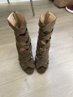 Strappy High Heels- Olive Color - Size 7.5