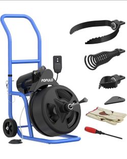75FT×3/8" Drain Cleaner Machine, Electric Drain Auger Drain Snake 75 Ft, For 2"-4" Pipe. With 4 Cutters, Pneumatic Foot Pedal. (With Wheels)
New
