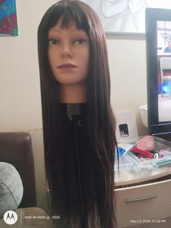 New synthetic wig heat resistant dark brown with bangs