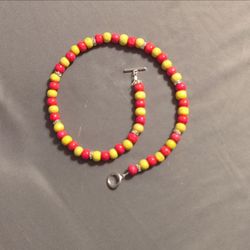 Red and Yellow Beaded Necklace with Toggle Clasp