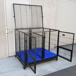 (NEW) $280 Large 49” Heavy-Duty Folding Dog Crate 49x38x43” Double-Door Cage Kennel w/ Divider