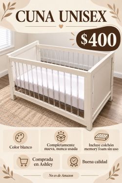 White Baby Crib with Memory Foam Mattress