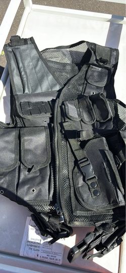 Black Tactical Vest with Multiple Pouches