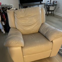 Couch  Beige Leather With Recliner