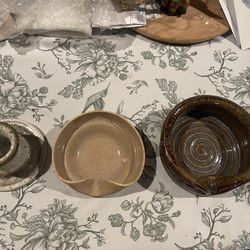Selling As A Set Three Vintage Handmade Pottery Pieces 