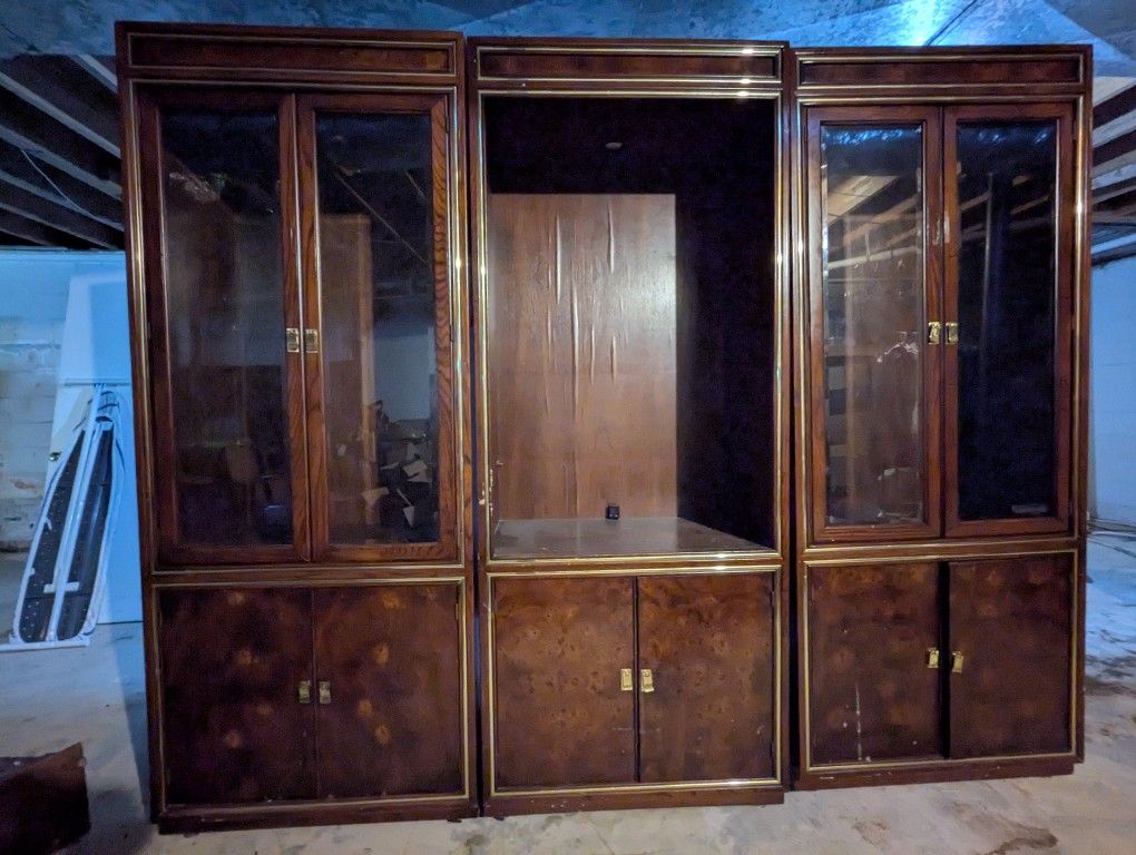 Three Piece China Cabinet With glass Display And Cabinet Shelves