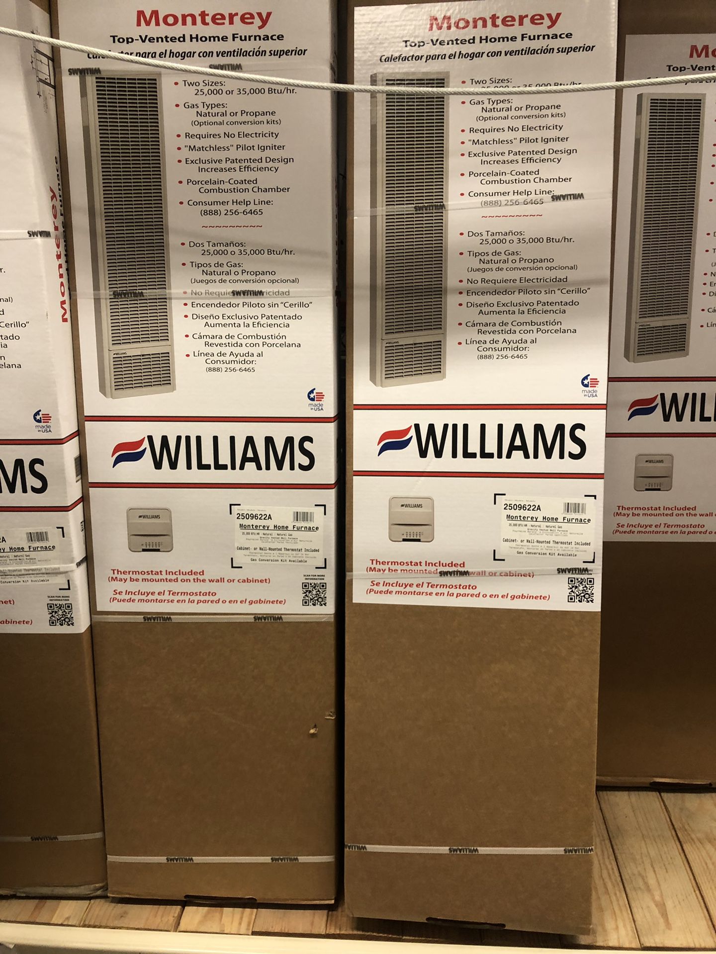 WILLIAMS 35.000 BTU/HOUR MONTEREY TOP VENT-GRAVITY FURNACE NATURAL GAS HEATER WITH WALL OR CABINET mounted thermostat