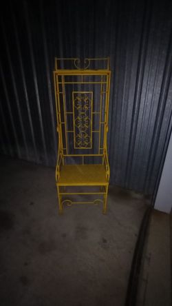 Vintage Wrought Metal Hall tree Old Yellow Paint