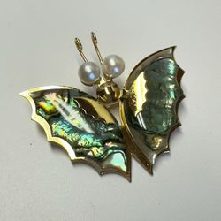 Vintage Abalone Shell Butterfly Brooch