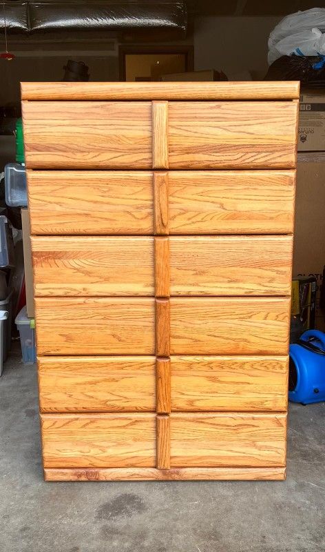 6 drawer wood dresser 52” H X 33” W X 17”D