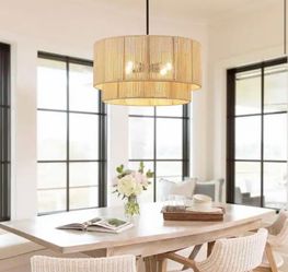 4-Light Rattan Chandelier Never Used