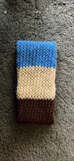 Brown/white/Light Blue Handmade Ear Warmer