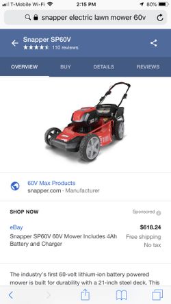 Snapper battery operated lawn mower bran new never used just needs battery $150