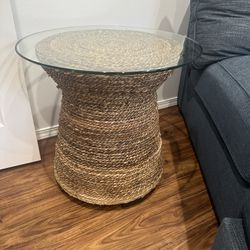Wicker/Glass End Table