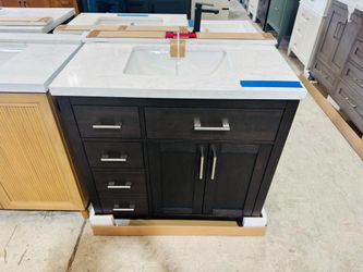 36” Bathroom Vanity in Espresso , double sink soft close solid wood with vanity top in white  $599 