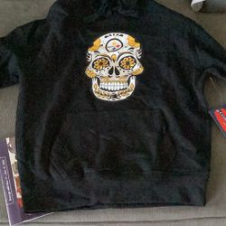 Pittsburgh Steelers Skull Print Nfl Football Team Hoodie  Mens Size Medium New Color Black With Tags 