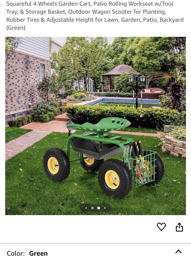 4 Wheel Garden Cart, Rolling Workseat W/Tool Tray & Storage Basket Nee In The Bo