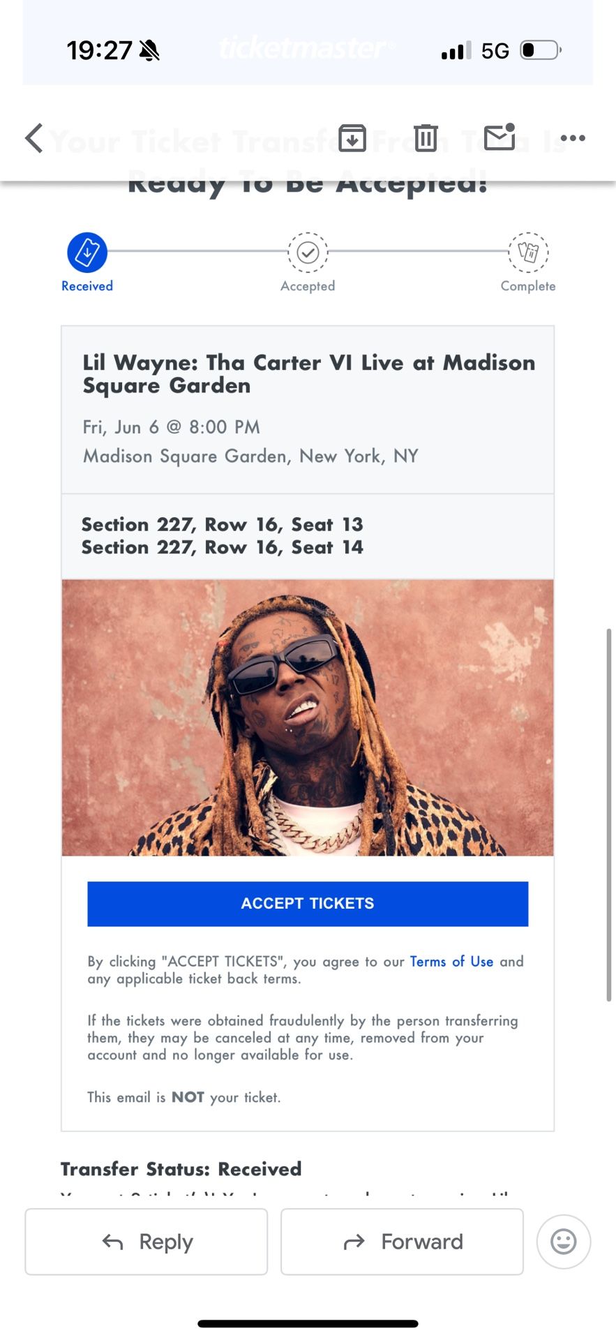 LIL WAYNE TICKETS MSG 6/6 FOR SALE