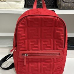 Fendi Econyl Nylon Lycra Vitello Seta FF Embossed Backpack Rosso Small