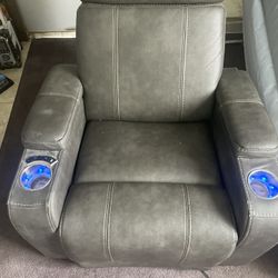 Power Recliner Chair With LED Light Up Cup Holders And USB Charger Port
