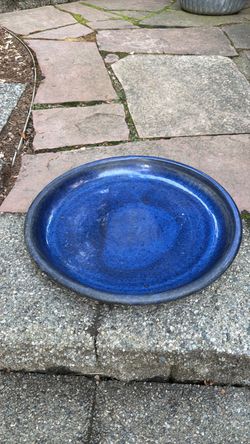 Blue Glazed Ceramic Planter Saucer 16”
