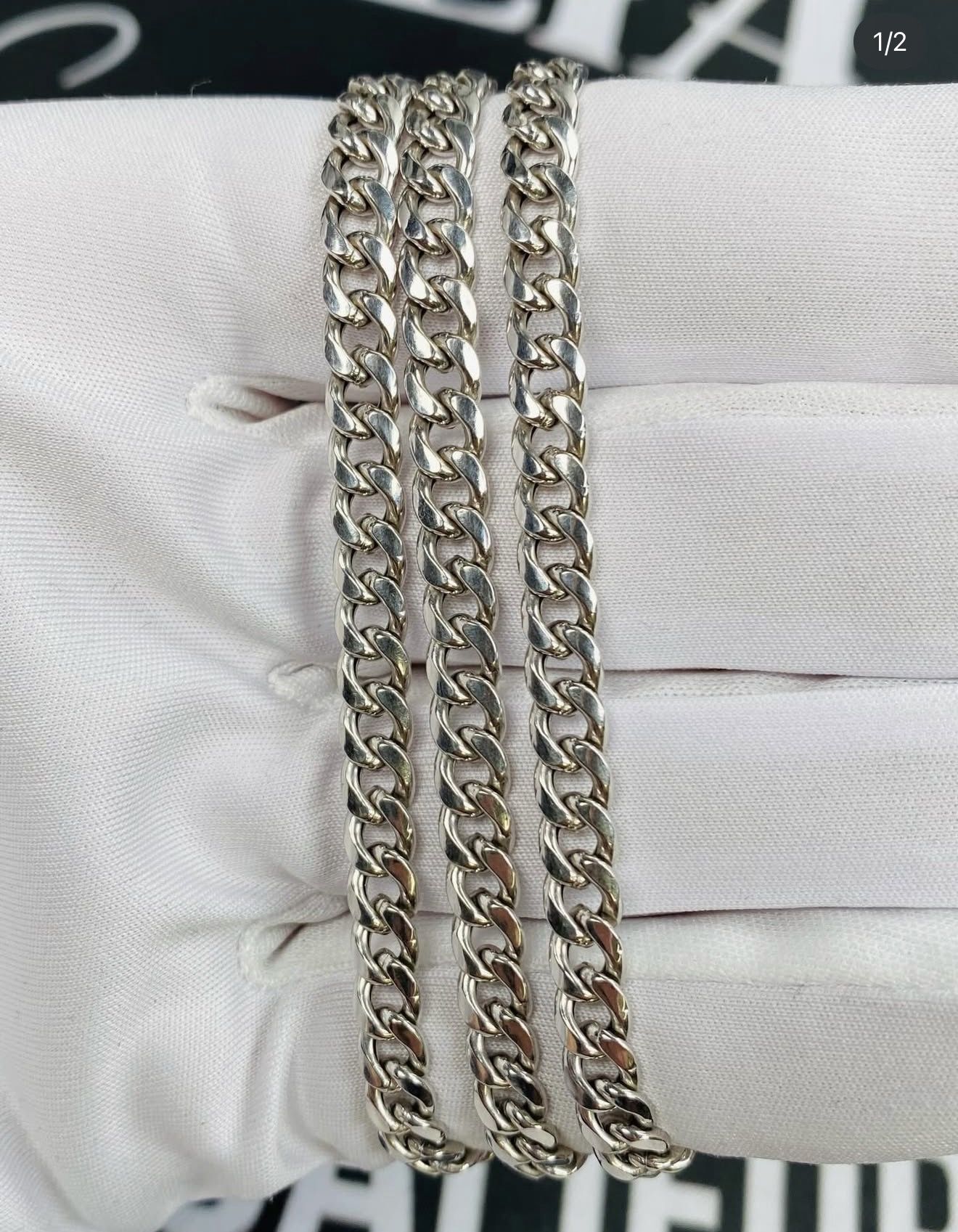 14k white gold Cuban 22" long 5.3mm 15.77 grams