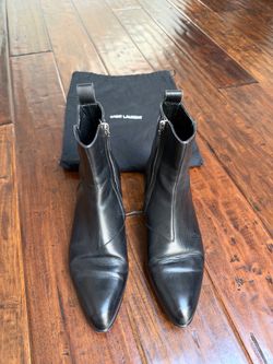 Saint Laurent Paris Black Leather Pointed Toe Boots