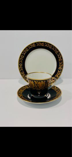 Vintage Weimar Porzellan Echt Cobalt Germany Gold Decor 3 Pieces Tea Set. Beautiful very rare set , made in Germany GDR in 1970’s. Cobalt blue with go