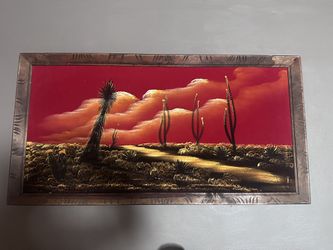 Vintage Large Landscape Painting on Velvet 