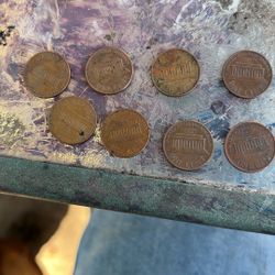Three 1980 Pennys , One  1960 Penny , One 1988 Penny , One 1981 Penny ,  One 1969 Penny , One 1968 Penny , 1972 Penny 